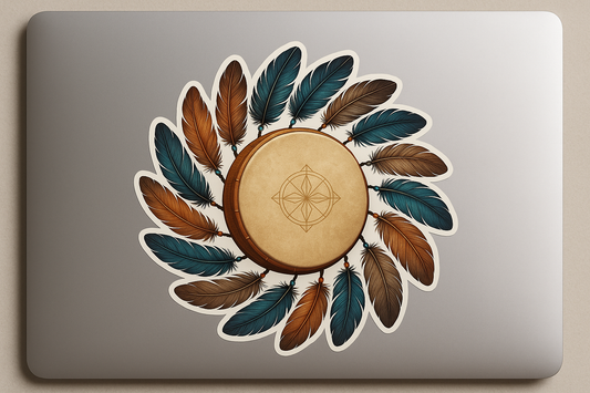 Circle Feathers Sacred Drum Sticker Decal Vinyl Laptop Car Window Bumper AUTO Bottle Water Bottle Helmets Waterproof