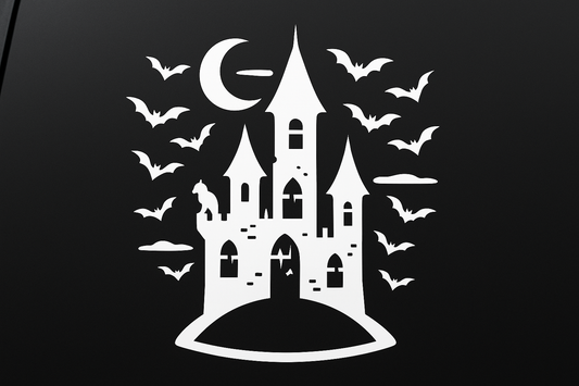HC Haunted Castle Sticker Decal Vinyl Laptop Car Window Bumper AUTO Water Bottle Helmets Waterproof Bats Spooky