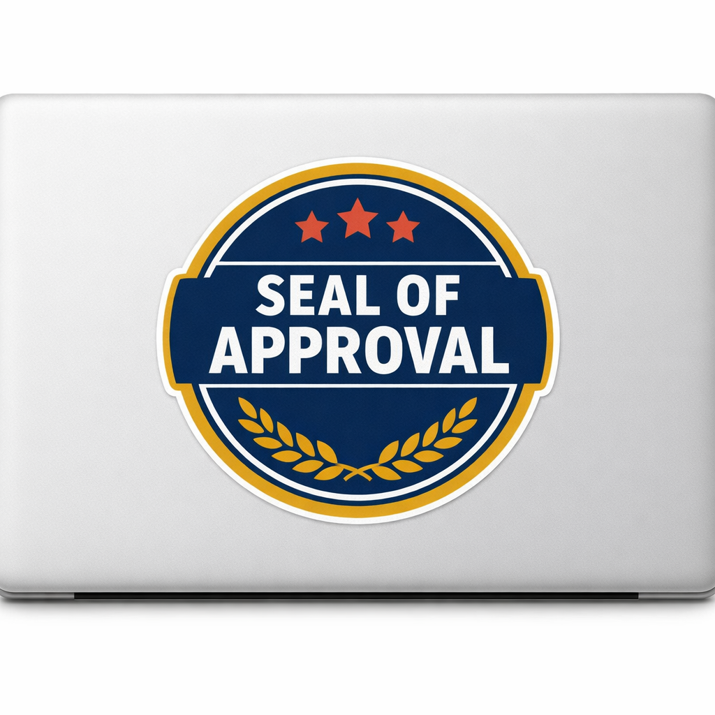 Approval Badge Sticker Decal Vinyl Laptop Car Window Bumper AUTO Water Bottle Helmets Waterproof