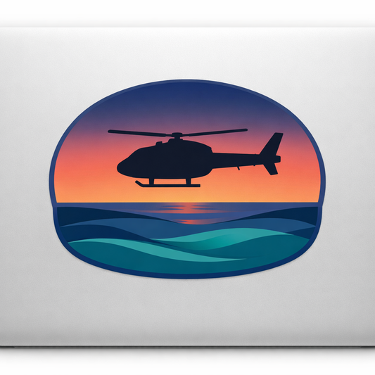 Helicopter Sticker Decal Vinyl Laptop Car Window Bumper AUTO Water Bottle Helmets Waterproof Ocean Sunset Silhouette