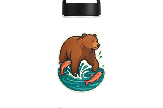 Bear Salmon Sticker Decal Vinyl Laptop Car Window Bumper AUTO Water Bottle Helmets Waterproof Nature Wildlife