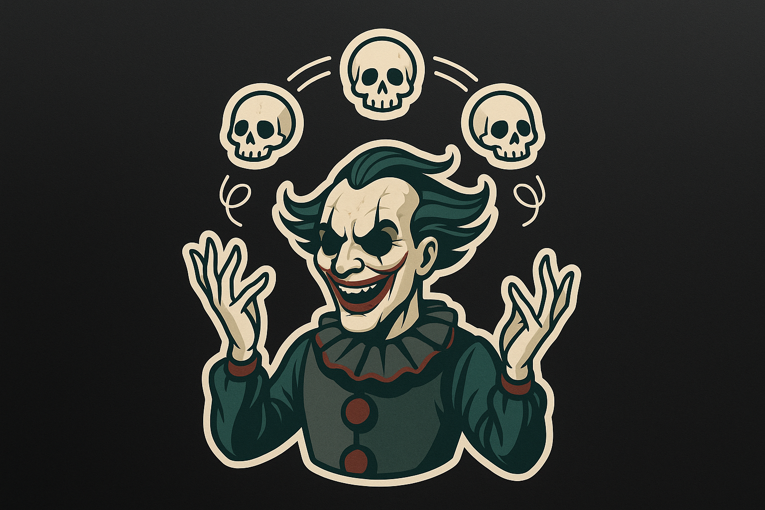 Creepy Carnival Clown Juggling Skulls Sticker Decal Vinyl Laptop Car Window Bumper AUTO Water Bottle Helmets Waterproof Circus