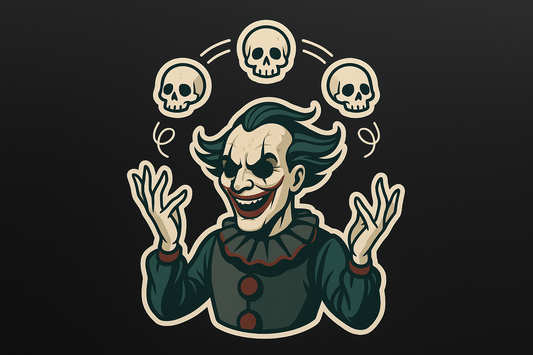 Creepy Carnival Clown Juggling Skulls Sticker Decal Vinyl Laptop Car Window Bumper AUTO Water Bottle Helmets Waterproof Circus