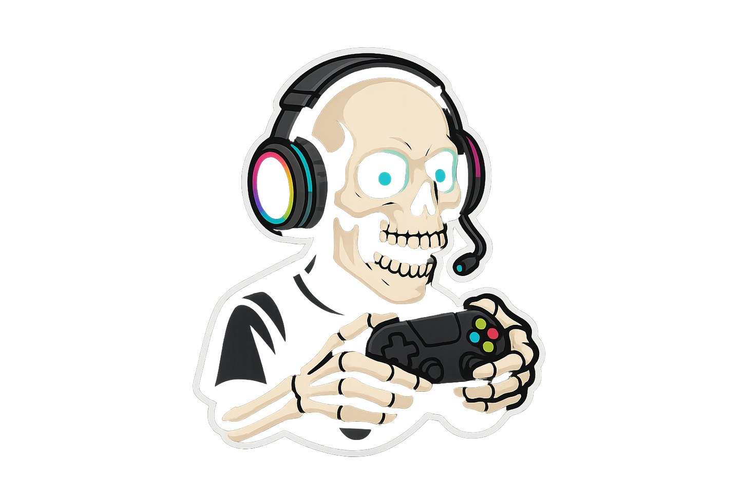Skeleton Gamer Sticker Decal Vinyl Laptop Car Window Bumper AUTO Water Bottle Helmets Waterproof Glowing Headset