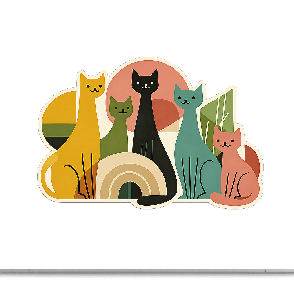 Mid-century Modern Cool Cats Sticker Decal Vinyl Laptop Car Window Bumper AUTO Water Bottle Helmets Waterproof Retro