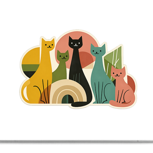 Mid-century Modern Cool Cats Sticker Decal Vinyl Laptop Car Window Bumper AUTO Water Bottle Helmets Waterproof Retro