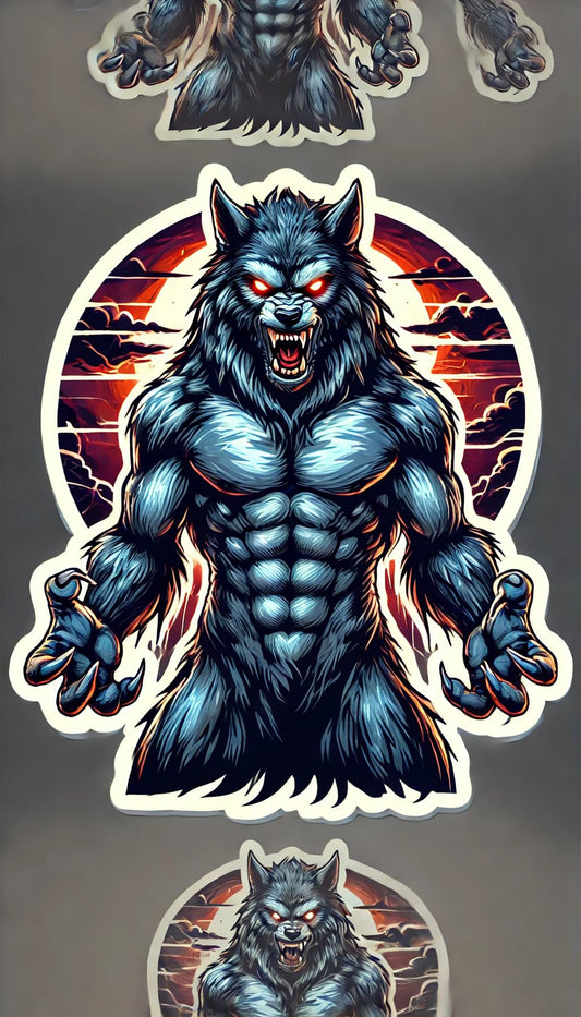 Vinyl sticker: Ferocious Fierce Werewolf Sticker for Laptop, Wall, Car, Window, Bumper, Truck - Waterproof Vinyl Decal with Intense Glowing Eyes and Dark Blue Fur (6)