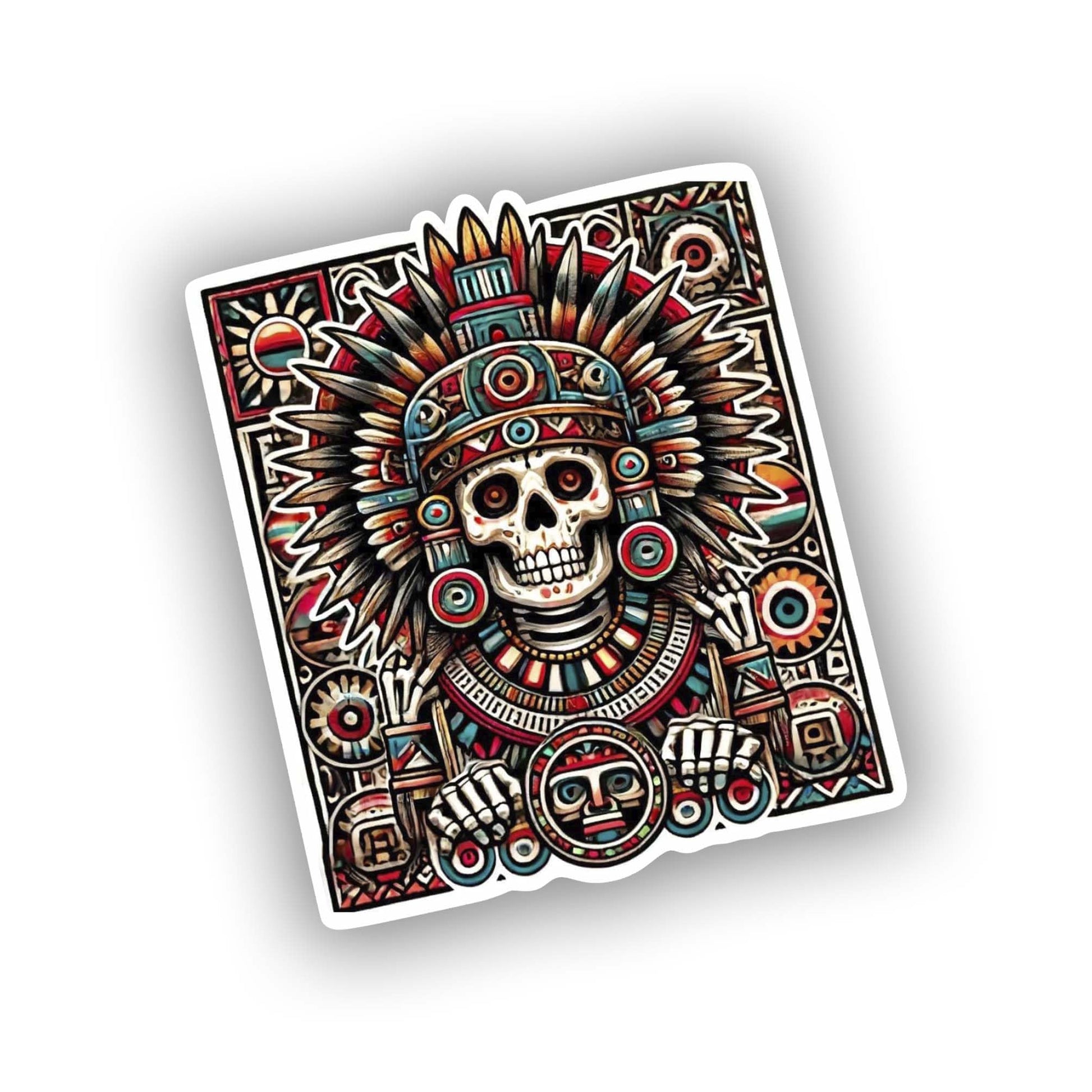 Vinyl sticker: Aztec Mictlantecuhtli God of Underworld Sticker - Bold Design with Skeletal Face for Laptop, Wall, Car, Window, Bumper, Waterproof Decal for Truck, Auto, Water Bottle (4)