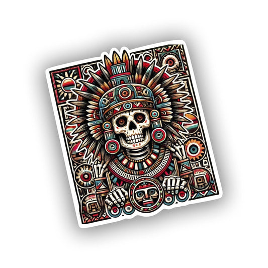 Vinyl sticker: Aztec Mictlantecuhtli God of Underworld Sticker - Bold Design with Skeletal Face for Laptop, Wall, Car, Window, Bumper, Waterproof Decal for Truck, Auto, Water Bottle (4)
