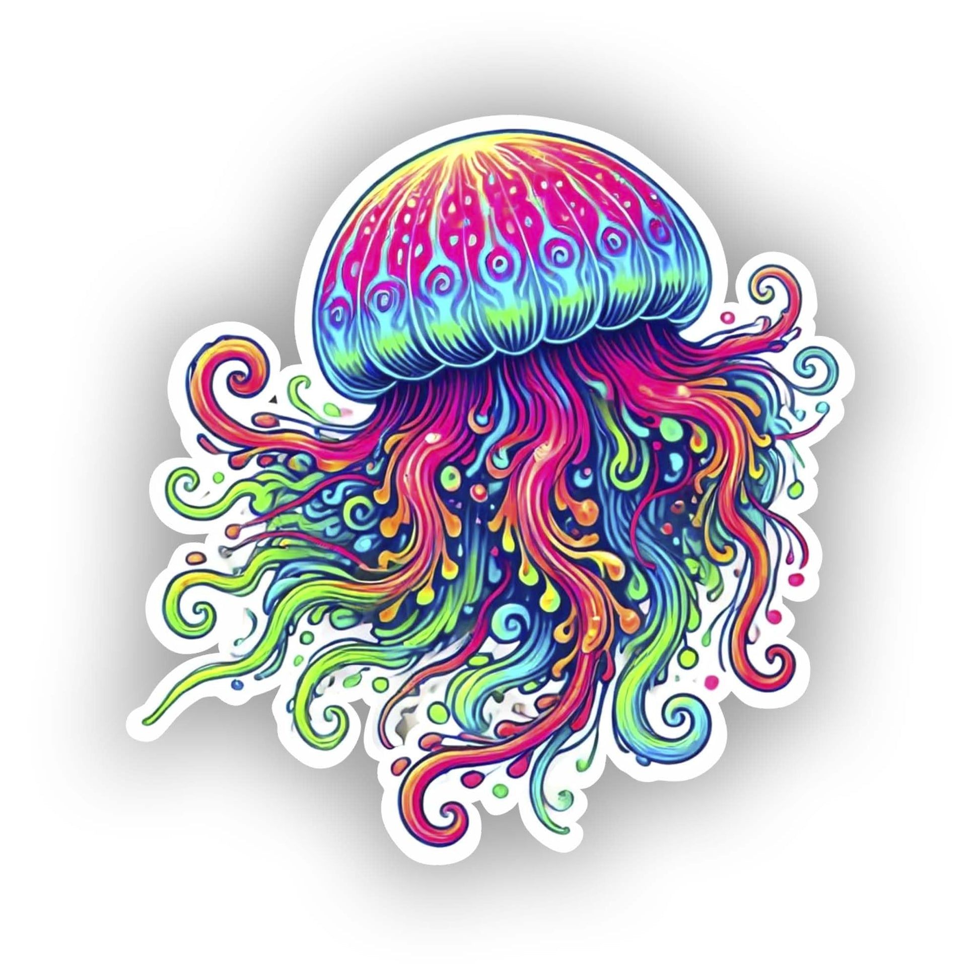 Vinyl sticker: Laptop Wall Car Window Bumper Sticker - Psychedelic Jellyfish Decal with Neon Colors and Glowing Tentacles, Waterproof and UV Resistant, Perfect for Laptops, Cars, Water Bottles, and More