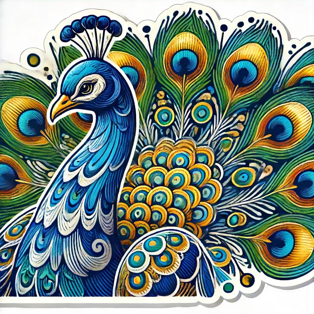 Vinyl sticker: Colorful Peacock with Fully Spread Feathers Sticker Decal for Laptop, Wall, Car, Window, Bumper, Truck, Waterproof Auto, Water Bottle (8)