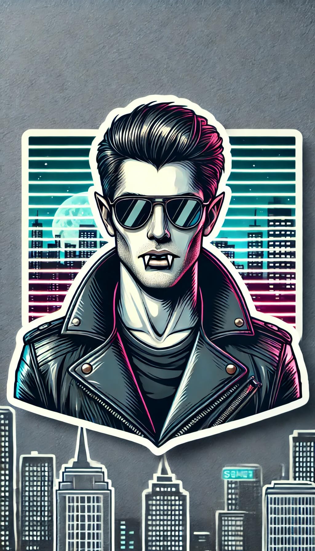 Vinyl sticker: Modern Vampire Sticker for Laptop, Wall, Car, Window, Bumper, Truck - Fashionable Design with Neon-Lit Cityscape