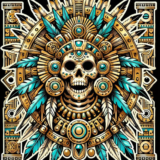 Vinyl sticker: Fearsome Aztec God Mictlantecuhtli Vinyl Sticker for Laptop Wall Car Window Bumper Truck Waterproof Auto Water Bottle