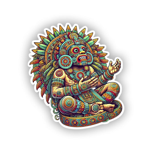 Vinyl sticker: Aztec God Tlaloc Full-Body Sticker Decal for Laptop, Wall, Car, Window, Bumper, Truck, Waterproof, Auto, Water Bottle