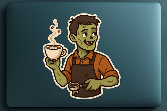 Zombie Barista Sticker Decal Vinyl Laptop Car Window Bumper AUTO Water Bottle Helmets Waterproof Coffee