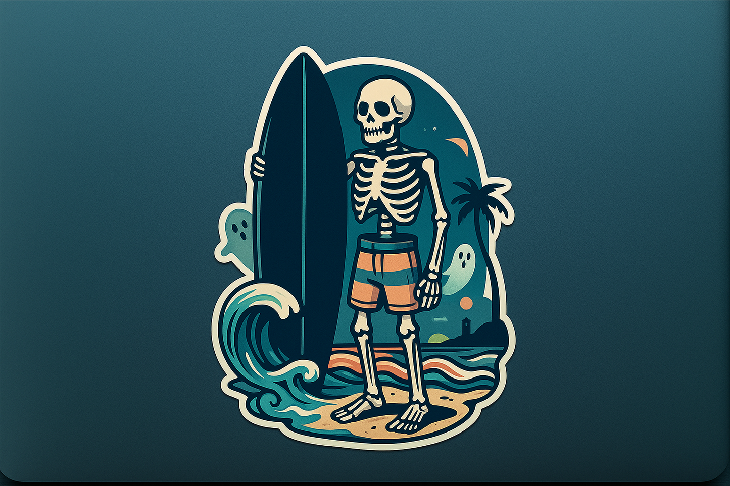Skeleton Surfboard Haunted Beach Sticker Decal Vinyl Laptop Car Window Bumper AUTO Water Bottle Helmets Waterproof