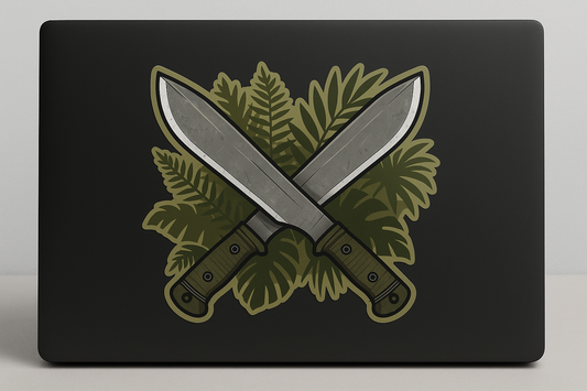 Crossed Machetes Sticker Decal Vinyl Laptop Car Window Bumper AUTO Water Bottle Helmets Waterproof Military Jungle