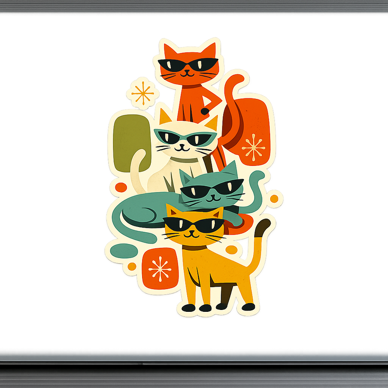 Mid-Century Cats Illustration Sticker Decal Retro Abstract Feline Silhouettes Vinyl Laptop Car Window Bumper Water Bottle Truck Helmets AUTO Waterproof