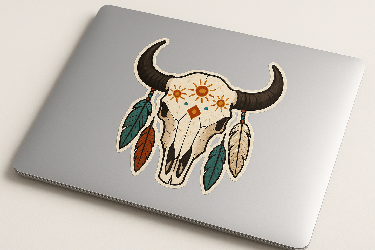 Buffalo Skull Sun Symbol Sticker Decal Vinyl Laptop Car Window Bumper AUTO Water Bottle Helmets Waterproof Feathers
