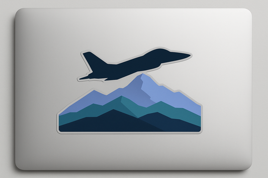 Jet Silhouette Mountains Sticker Decal Vinyl Laptop Car Window Bumper AUTO Water Bottle Helmets Waterproof