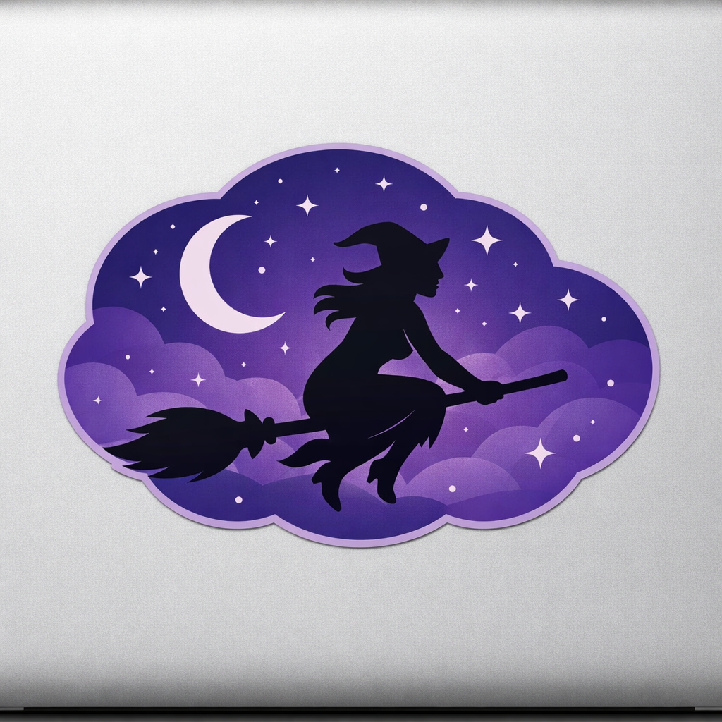 Celestial Witch Sticker Decal Vinyl Laptop Car Window Bumper AUTO Water Bottle Helmets Waterproof Purple Sky