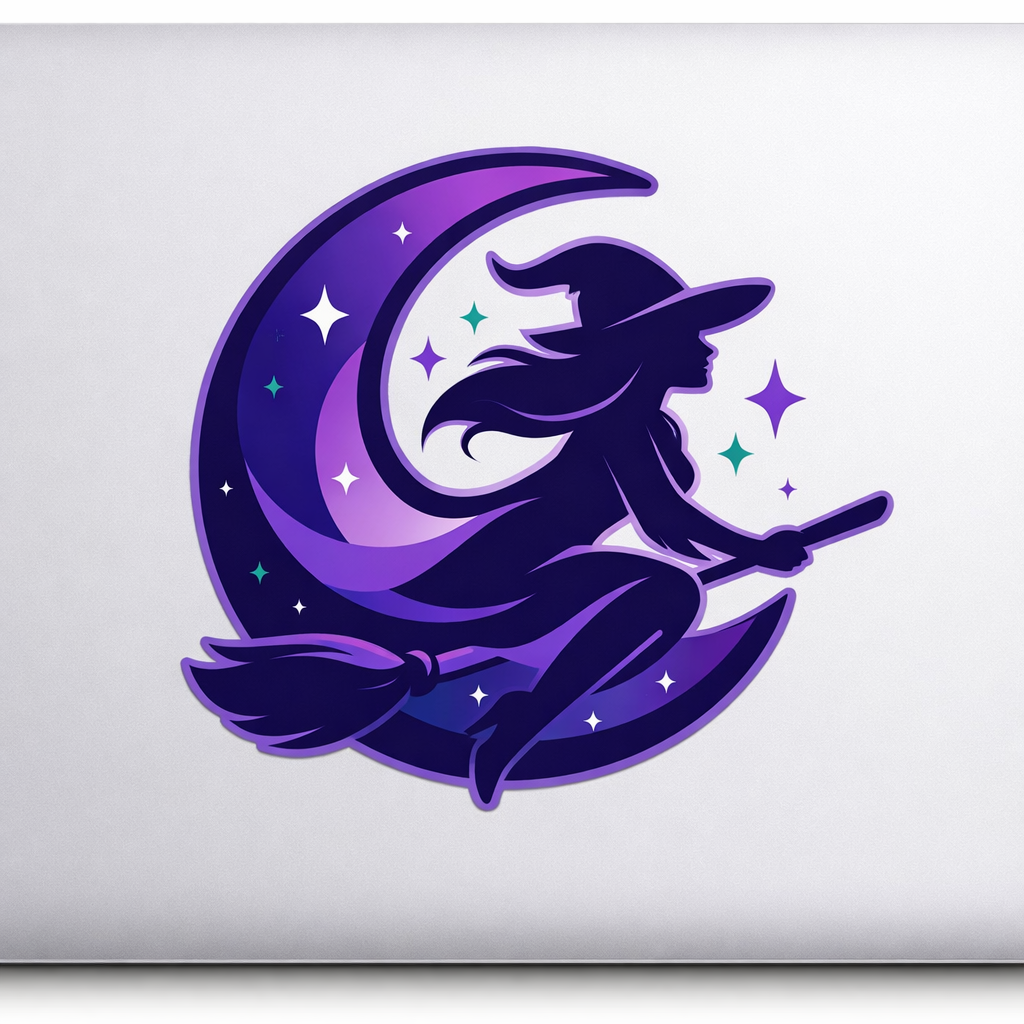 Celestial Moon Witch Silhouette Sticker Decal Vinyl Laptop Car Window Bumper AUTO Water Bottle Helmets Waterproof Purple