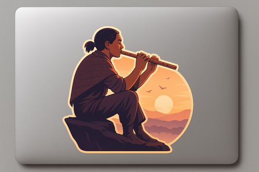 Native Flute Player Sticker Decal Vinyl Laptop Car Window Bumper AUTO Water Bottle Helmets Waterproof Sunrise