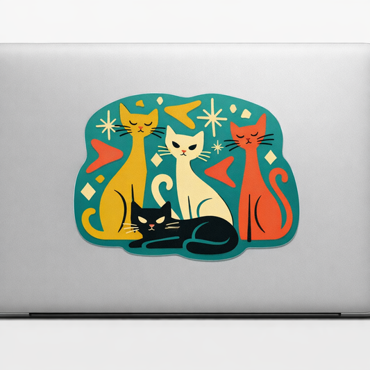 MC Mid-Century Cat Duo Sticker Decal Vinyl Laptop Car Window Bumper AUTO Water Bottle Helmets Waterproof Atomic