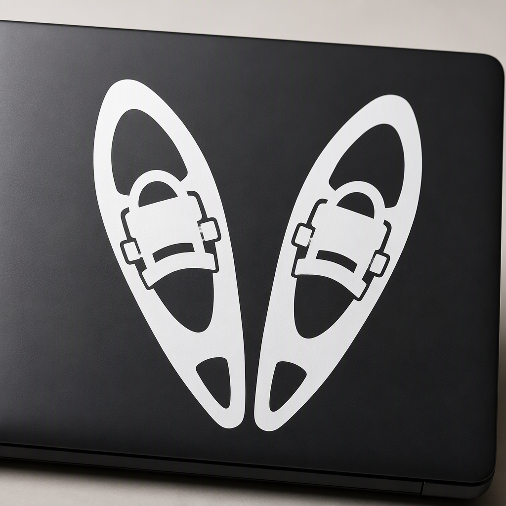 Two broad snowshoes lean together in a clean white silhouette, creating an instantly recognizable winter recreation accent with an outdoorsy, trail-ready feel.
