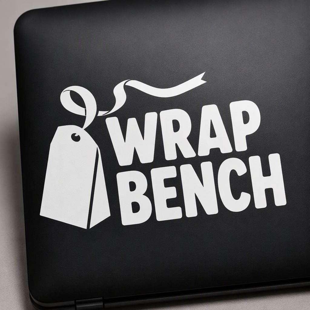 “WRAP BENCH” appears in bold white lettering for a playful nod to the joy of gift wrapping.